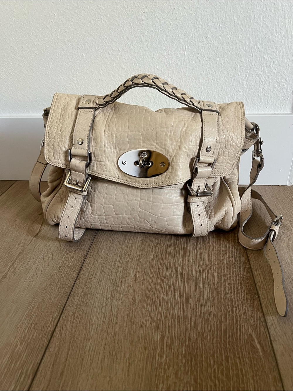 Limited Edition VTG Mulberry Cream Croc Embossed Leather Alexa Satchel Bag